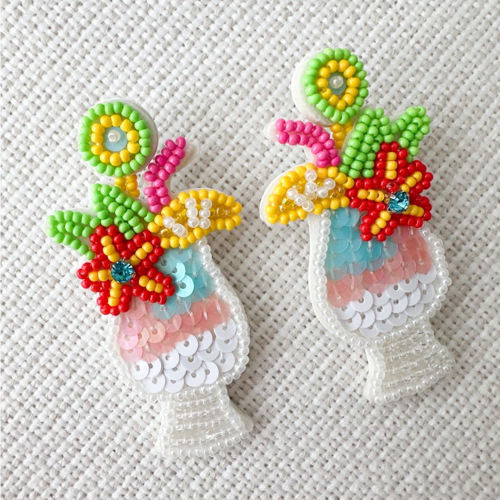 Beaded Dangle Earrings Feature A Tropical Cocktail